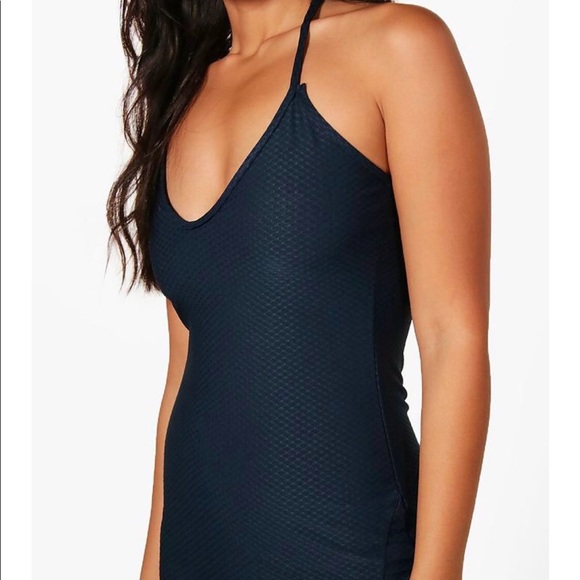 Navy textured halter dress Sz 10 - Picture 3 of 6